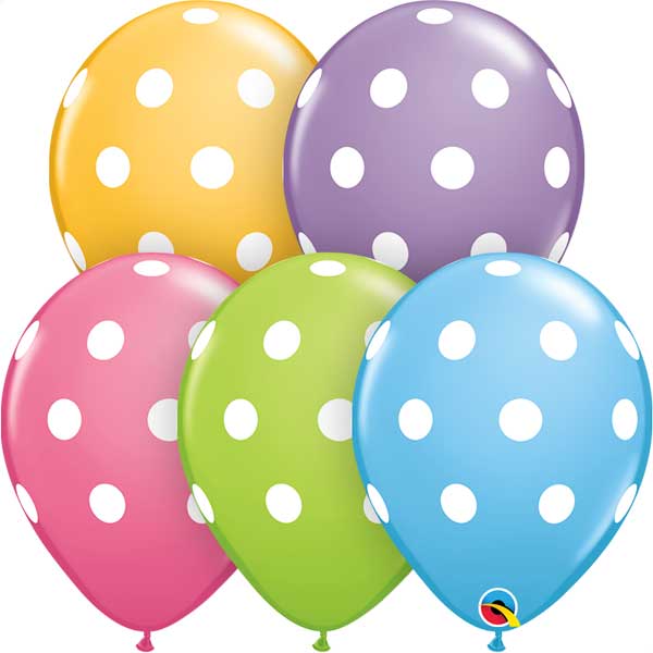11" Big Polka Dots Assortment Latex Balloons by Qualatex