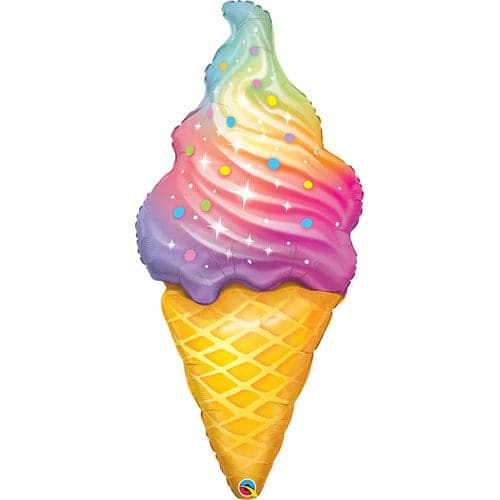45 Inch Rainbow Swirl Ice Cream Cone Jumbo Foil Balloon
