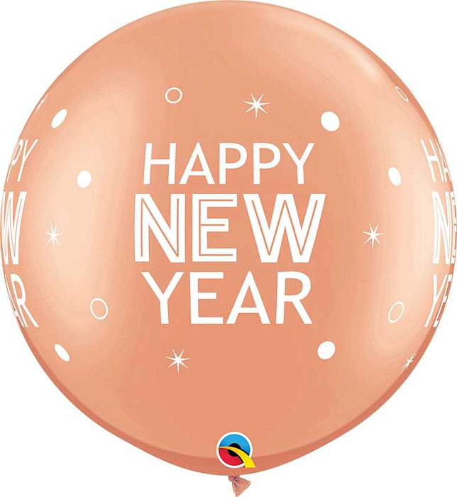30" Happy New Year Sparkles & Dots Rose Gold Printed Latex Balloons by Qualatex