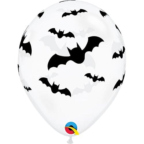 11" Black Bats on Diamond Clear Printed Latex Balloons by Qualatex
