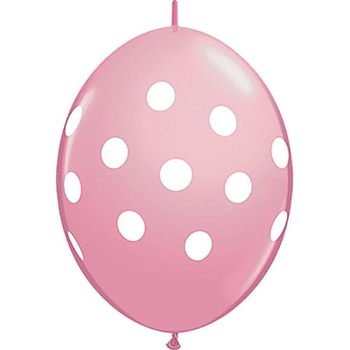 12" Quicklink Polka Dots Pink Printed Latex Balloons by Qualatex