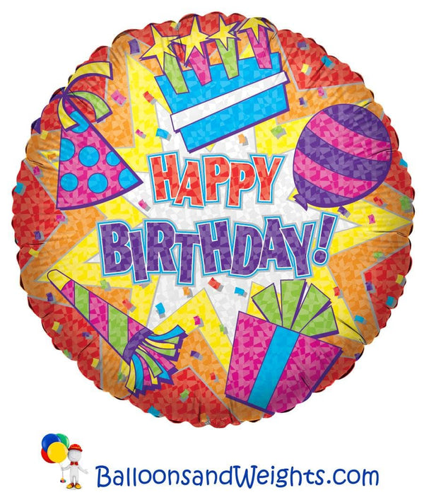 18 Inch Happy Birthday Colorful Burst Foil Balloon | 100 pcs