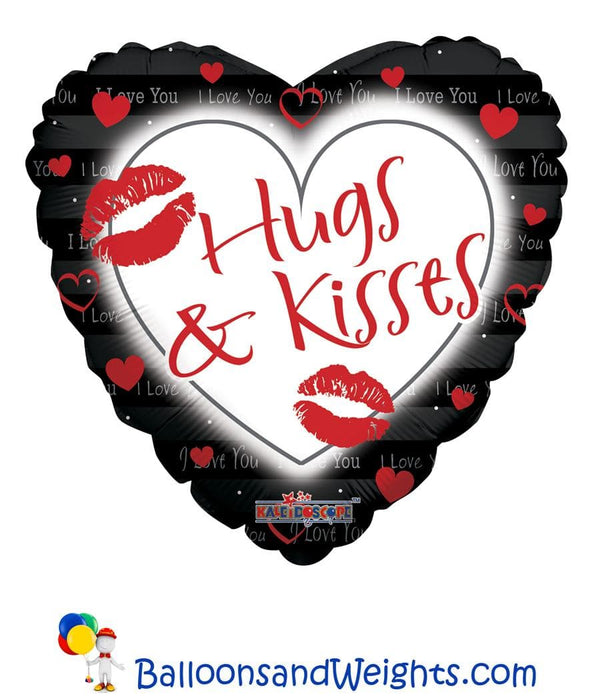 18 Inch Hugs and Kisses Black Foil Balloon | 100 pcs