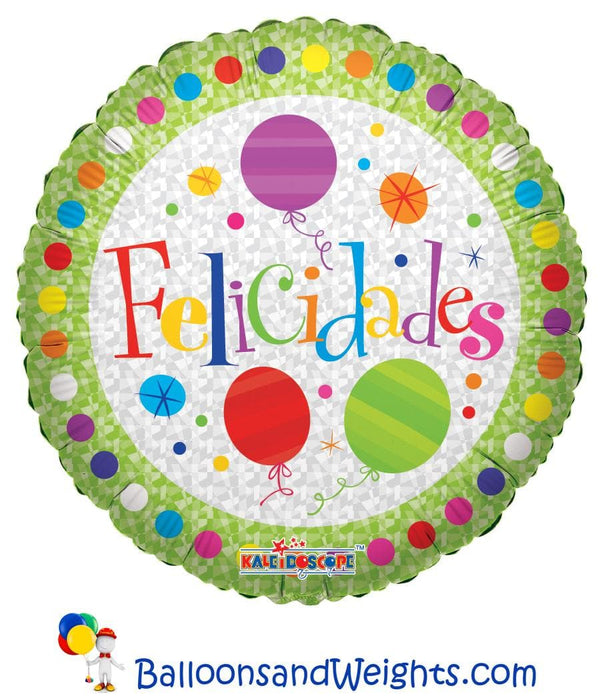 18 Inch Balloons and Dots Felicidades Foil Balloon | 100 pcs