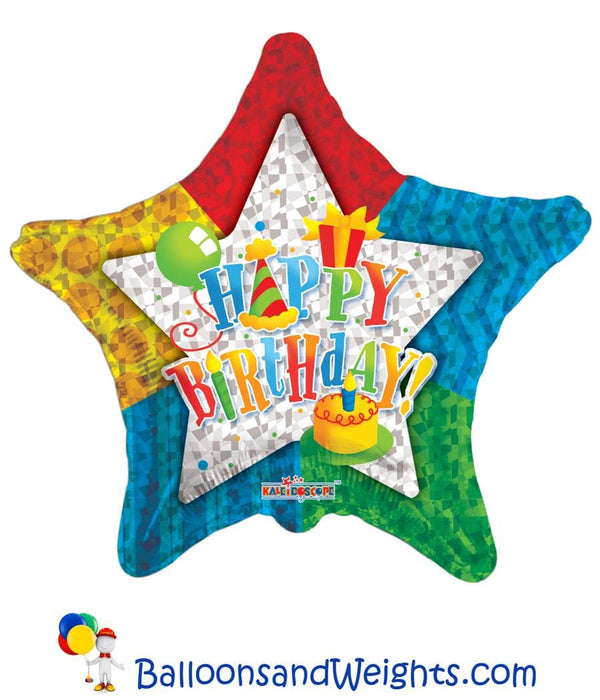 18 Inch Happy Birthday Patterned Star Foil Balloon | 100 pcs