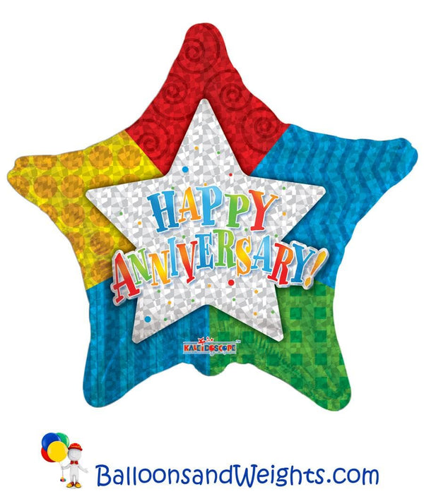 18 Inch Happy Anniversary Star Foil Balloon | 100 pcs