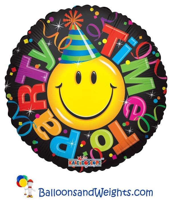 18 Inch Time To Party Smiley Foil Balloon | 100 pcs