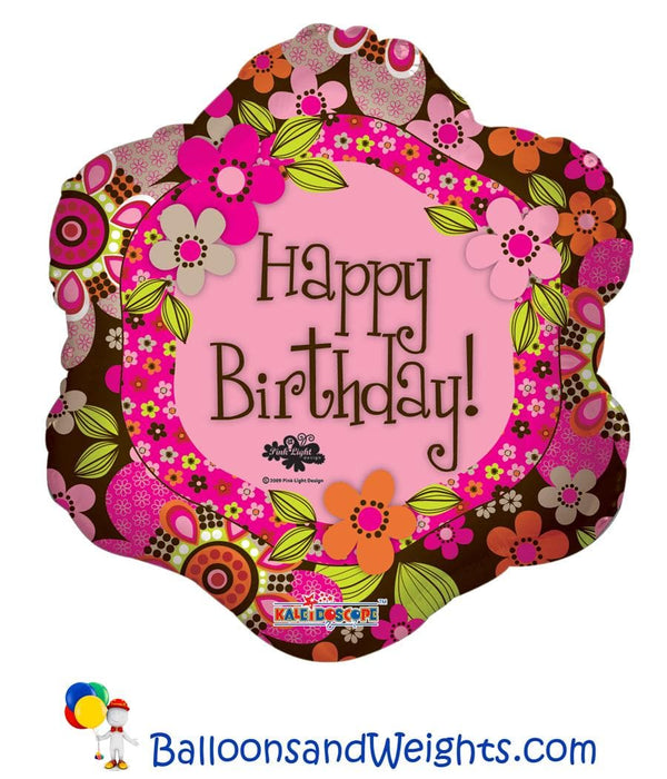 18 Inch Happy Birthday Brown Flower Foil Balloon | 100 pcs