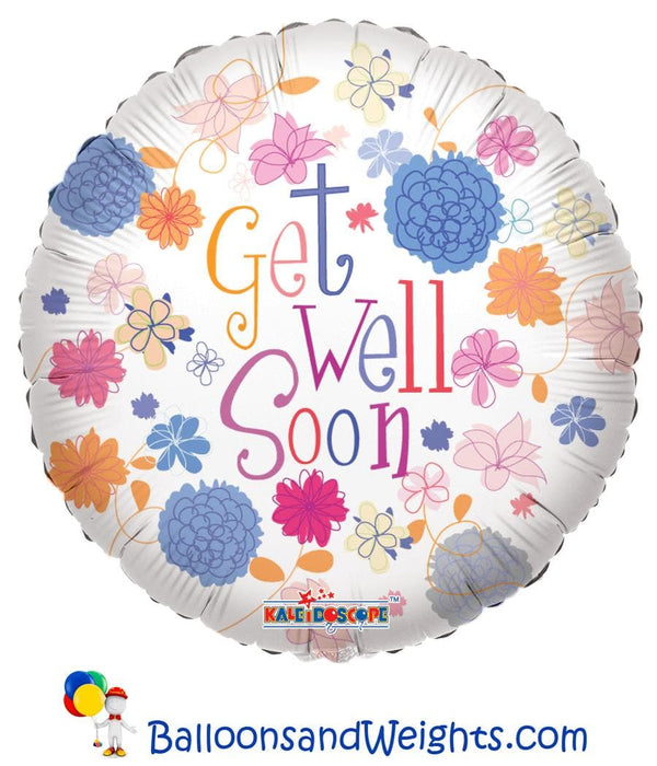 18 Inch Get Well Pastel Flowers Foil Balloon | 100 pcs