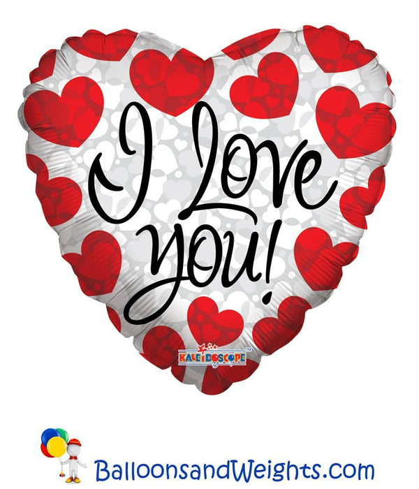 18 Inch I Love You Prismatic Hearts Foil Balloon | 100 pcs