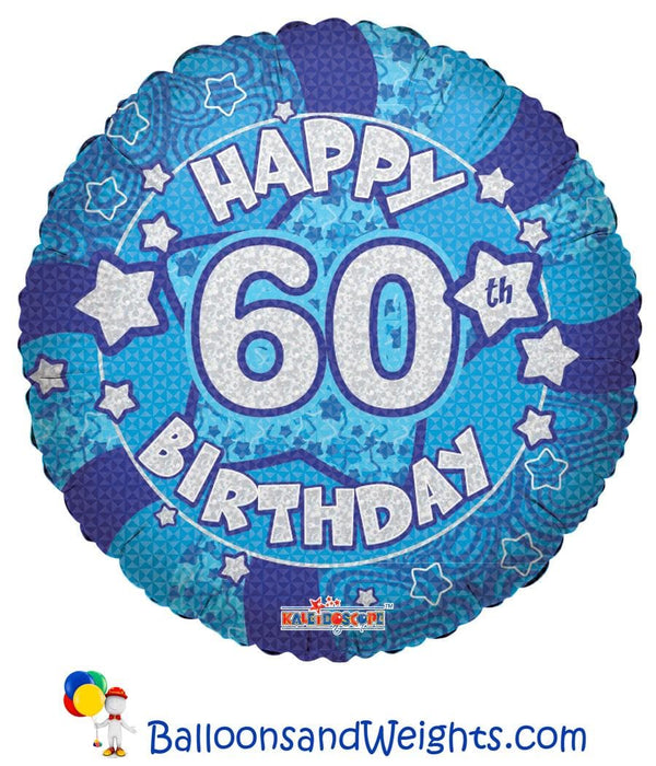 18 Inch Holographic Blue Happy 60th Birthday Foil Balloon | 100 pcs