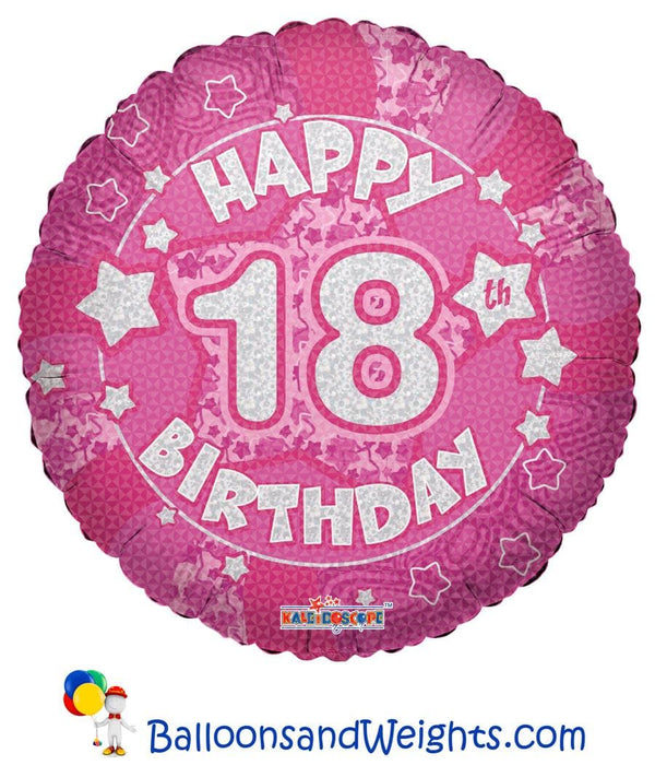 18 Inch Holographic Pink Happy 18th Birthday Foil Balloon | 100 pcs