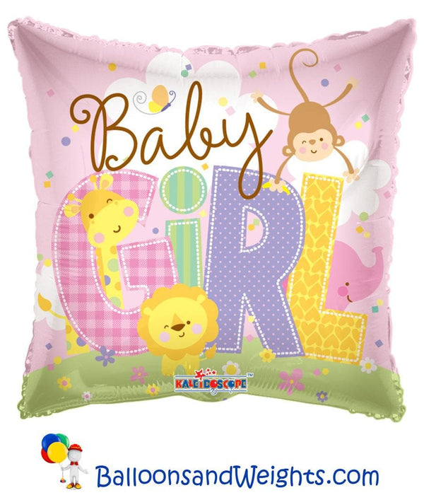 18 Inch Baby Girl Animals Foil Balloon | 100 pcs