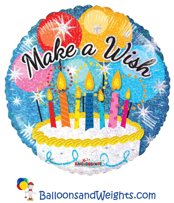 18 Inch Make A Wish Cake Holographic Foil Balloon | 100 pcs