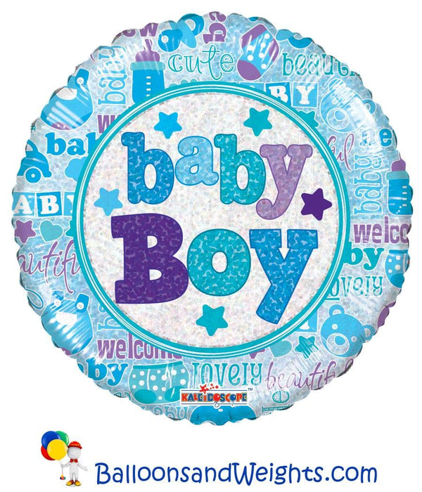 18 Inch Baby Boy Holographic Foil Balloon | 100 pcs