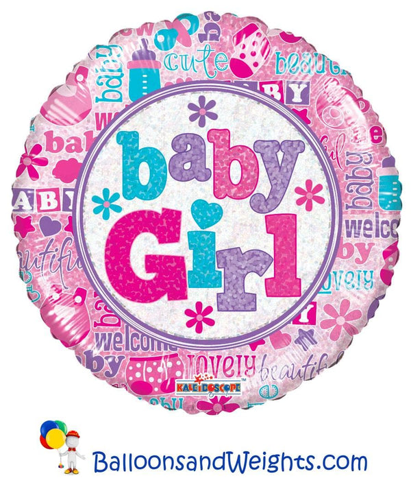 18 Inch Baby Girl Holographic Foil Balloon | 100 pcs