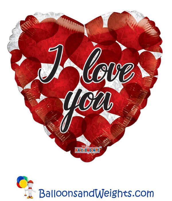 18 Inch I Love You Many Red Hearts Foil Balloon | 100 pcs