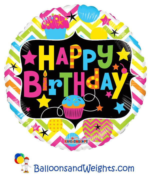 18 Inch Birthday With Cupcake Neon Gellibean Foil Balloon | 100 pcs