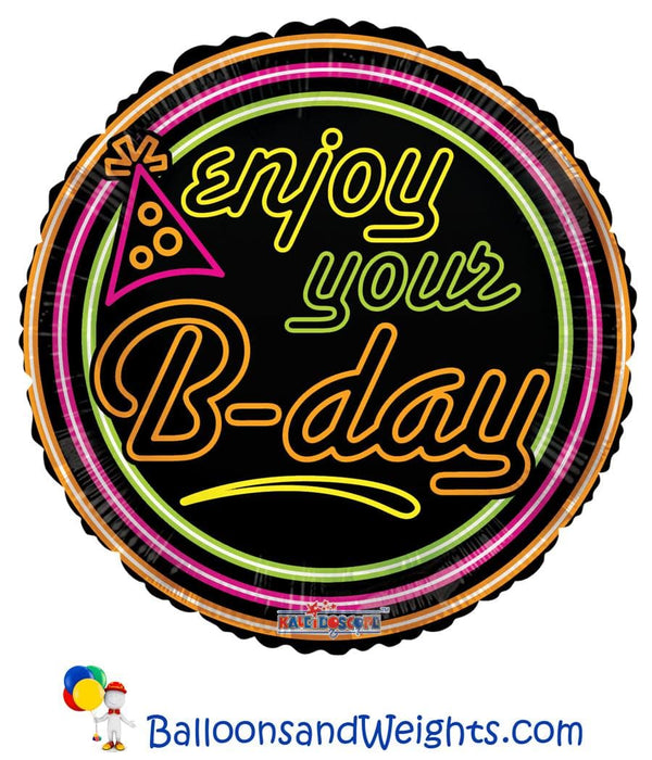 18 Inch Enjoy Your B-Day Neon Gellibean Foil Balloon | 100 pcs