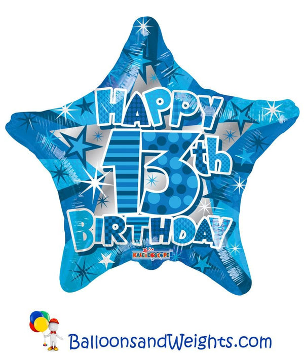 18 Inch Happy 13th Birthday Boy Foil Balloon | 100 pcs