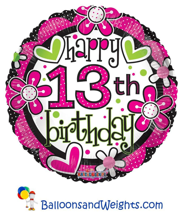 18 Inch Happy 13th Birthday Girl Foil Balloon | 100 pcs