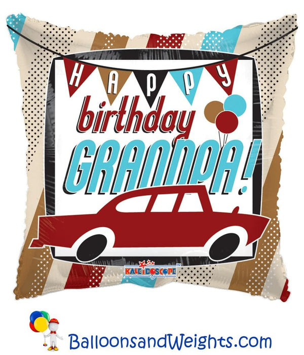 18 Inch Happy Birthday Grandpa Car Foil Balloon | 100 pcs
