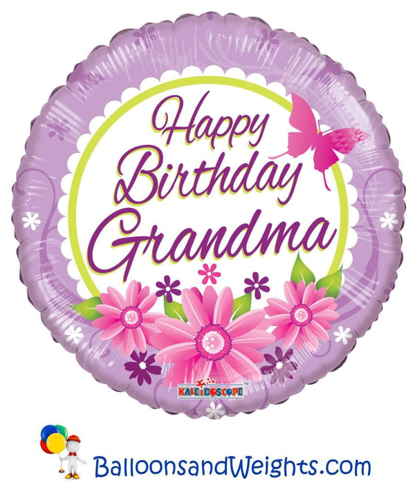18 Inch Happy Birthday Grandma Flowers Foil Balloon | 100 pcs