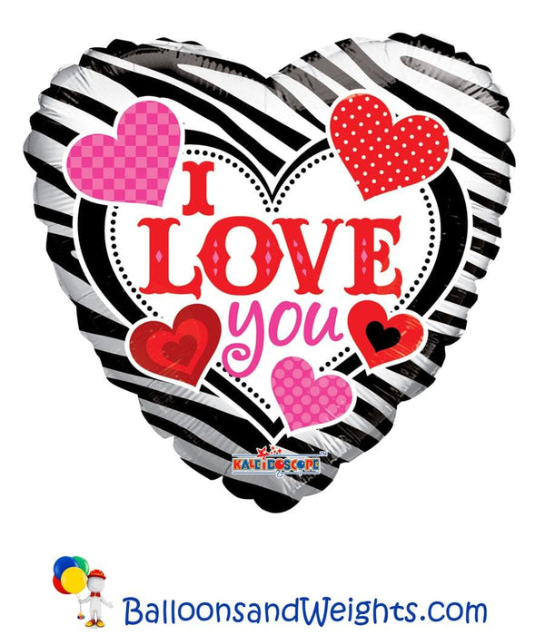 18 Inch I Love You Zebra Pattern Foil Balloon | 100 pcs