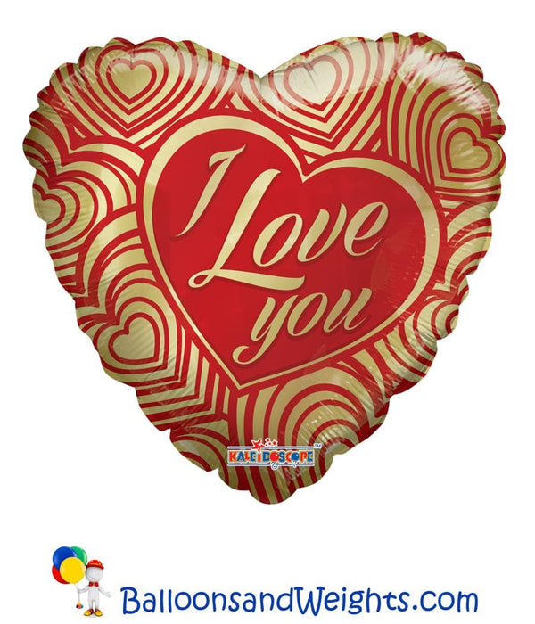 18 Inch I Love You Gold Hearts Foil Balloon | 100 pcs