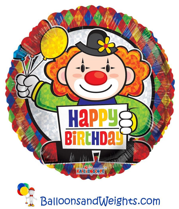 18 Inch Prismatic Birthday Clown Foil Balloon | 100 pcs