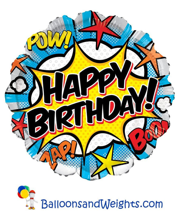 18 Inch Birthday Comic Foil Balloon | 100 pcs