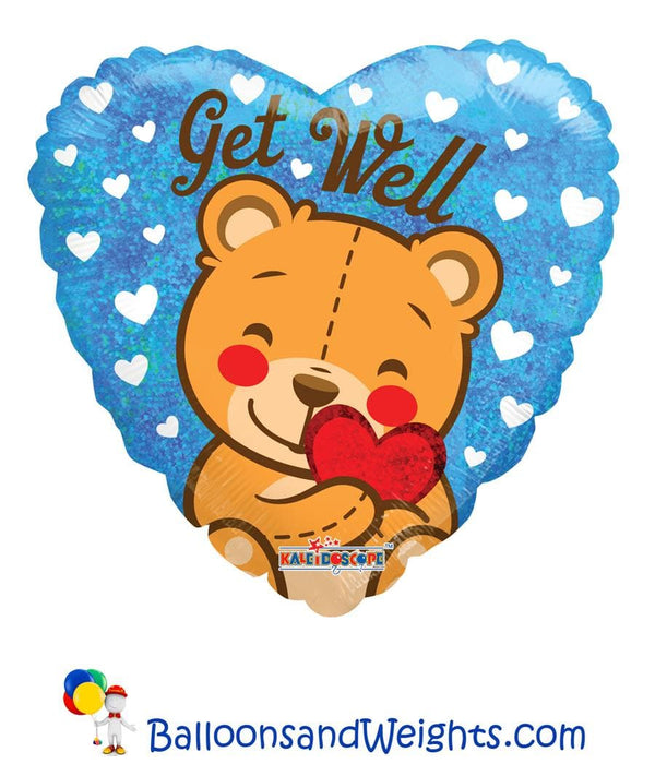 18 Inch Get Well Bear Holographic Foil Balloon | 100 pcs