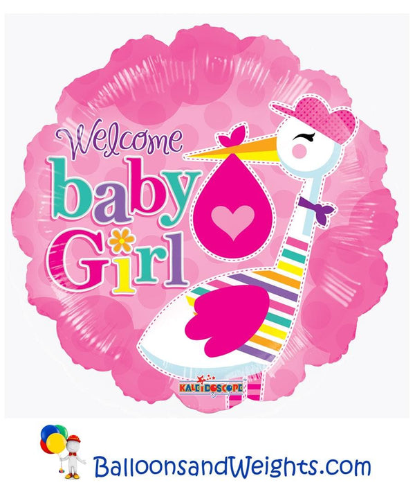 18 Inch Baby Girl Stork Foil Balloon | 100 pcs