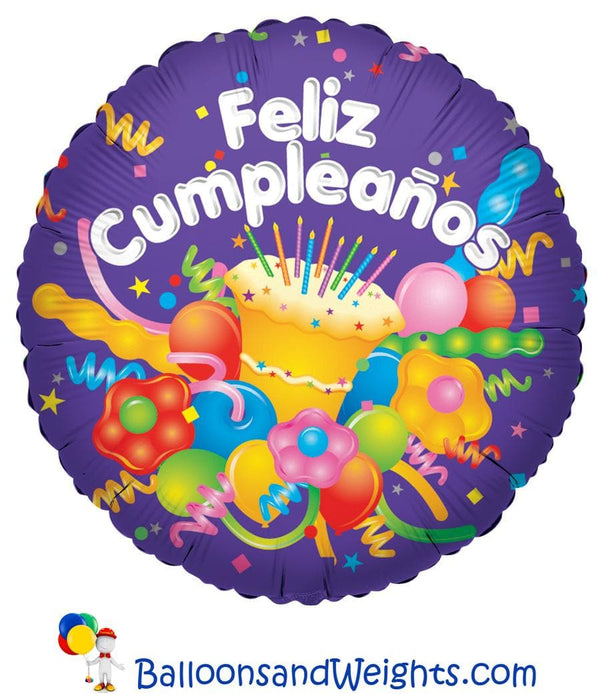 18 Inch Feliz Cumpleanos Cake & Streamers Foil Balloon | 100 pcs