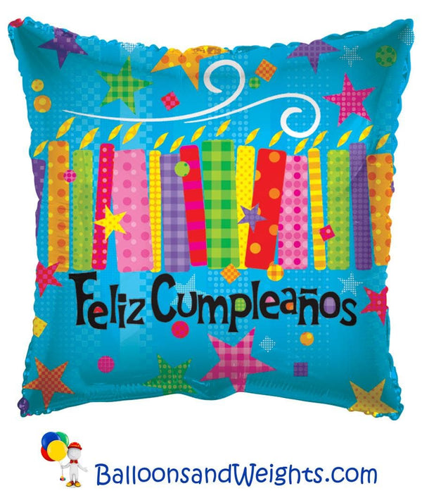 18 Inch Feliz Cumpleanos Candles & Textures Foil Balloon | 100 pcs