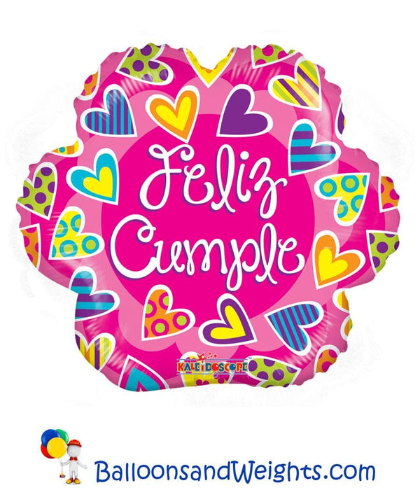 18 Inch Feliz Cumple Flor Gellibean Foil Balloon | 100 pcs