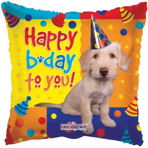 18" Happy Birthday Foil Balloon | Birthday Dog with Party Hat | 100 pcs