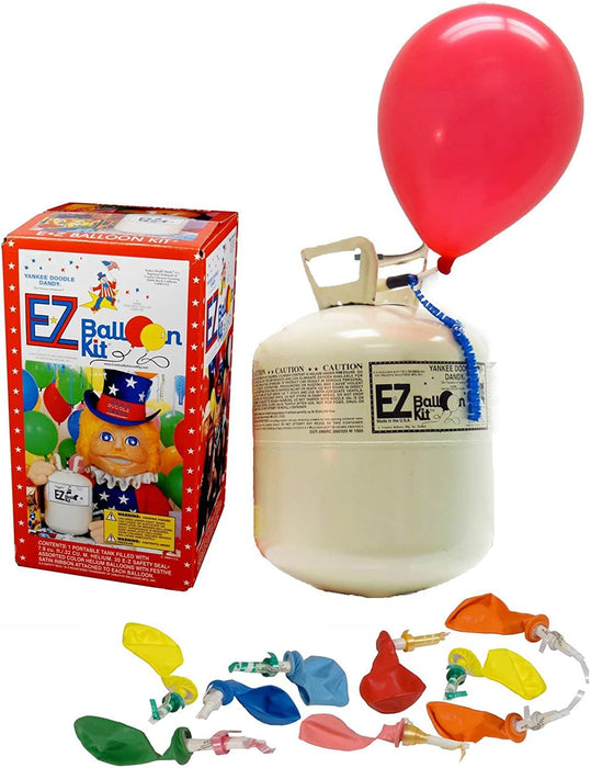 Small E-Z Balloon Kit™ - (2 Pack) Portable, Disposable Helium Tank with 20 Asst. Color Self-Sealing Valved Latex Balloons